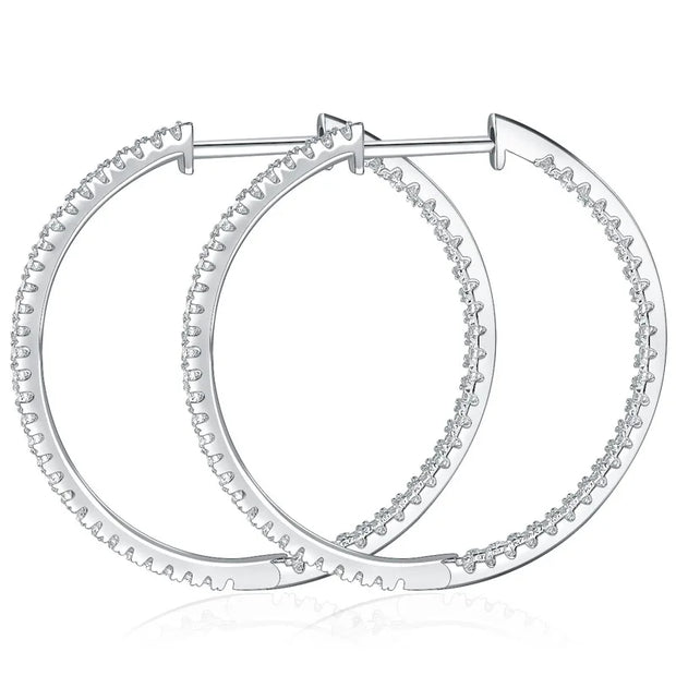 NeeTim Full D Color Moissanite hoop Earrings for Women 925 Sterling Sliver with White Gold Plated Ear Studs Fine Jewelry Gift