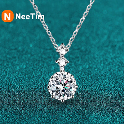 NeeTim 1ct 6.5mm D Color Moissanite Diamond Pendant Necklace 925 Sterling Sliver Neck Chain Necklaces with GRA Gift for Women