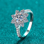 1- 2ct Moissanite Flower Ring  with Gold Plated