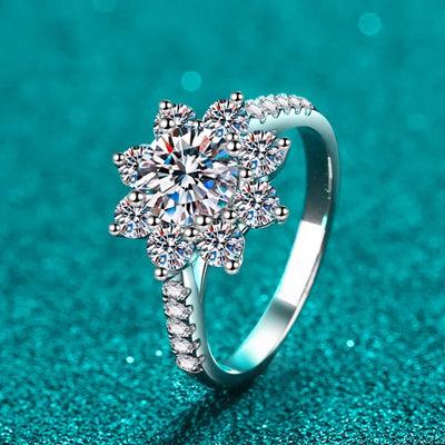 1- 2ct Moissanite Flower Ring  with Gold Plated