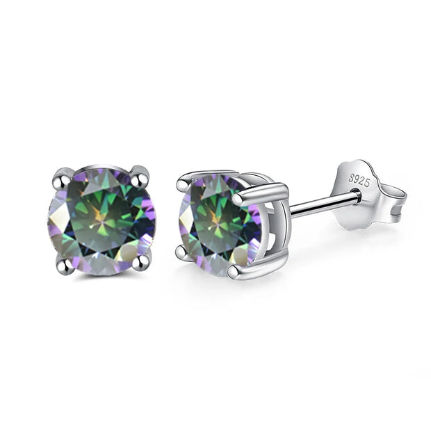 NeeTim Moissanite Earrings for Women S925 Sterling Sliver Green Pink Red Black Blue Sparkling Diamond Ear Studs Fine Jewelry
