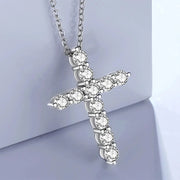 NeeTim 5mm D Color Moissanite Jesus Cross Pendant  for Women Men S925 Silver 18k White Gold Plated Necklace Wedding Jewelry Gift