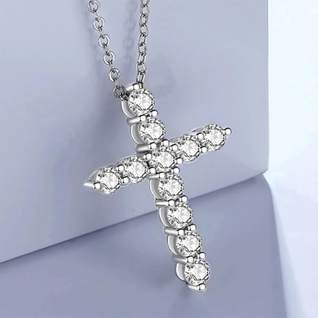 NeeTim 5mm D Color Moissanite Jesus Cross Pendant  for Women Men S925 Silver 18k White Gold Plated Necklace Wedding Jewelry Gift