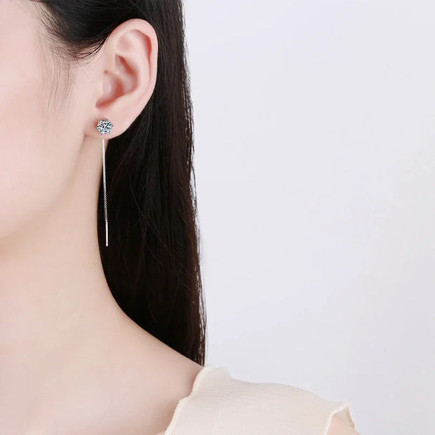 NeeTim 1CT Moissanite Earrings S925 Sterling Silver Plated with White Gold Ear Wire Line Drop Earring Hoop Wedding Fine Jewelry