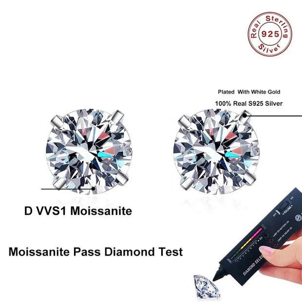 NeeTim Real 2 Carat D Color Moissanite Stud Earrings For Women 100% 925 Sterling Silver Sparkling Diamond Wedding Jewelry Gift