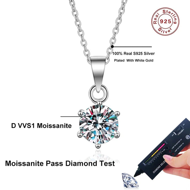 NeeTim 1 Carat Moissanite Pendant Necklace for Women S925 Sterling Silver with White Gold Plated Wedding Bridal Party Jewelry