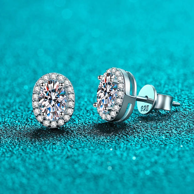 NeeTim 1ct Oval Cut D Color Moissanite Ear Stud Earrings For Women 925 Sterling Silver Sparkling Wedding Earring Fine Jewelry