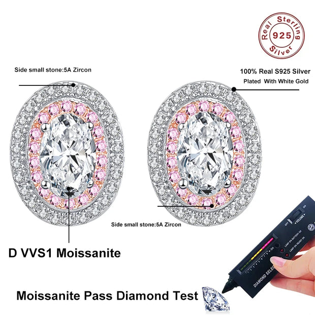 NeeTim 0.5ct D Color Oval Cut Moissanite Stud Earrings Lab Created Diamond 925 Sterling Silver Gold Plated Wedding Jewelry Gift