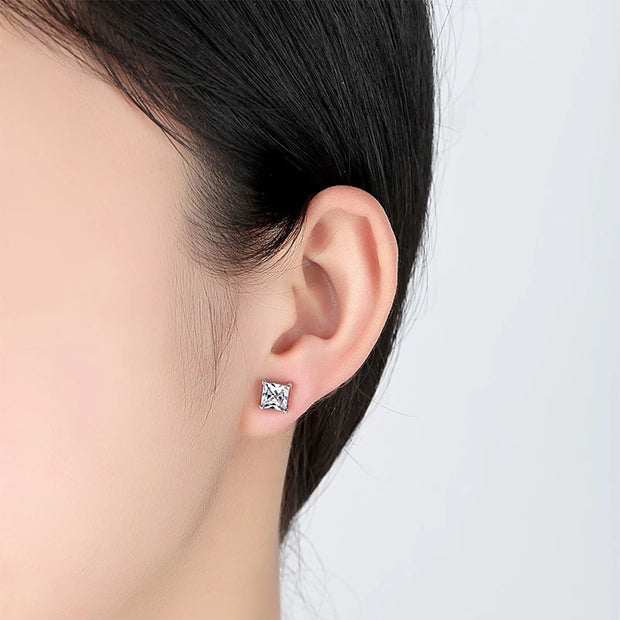 NeeTim 1ct Princess Cut Moissanite Earrings for Women S925 Sterling Sliver with Gold Plated Ear Studs Wedding Party Fine Jewelry