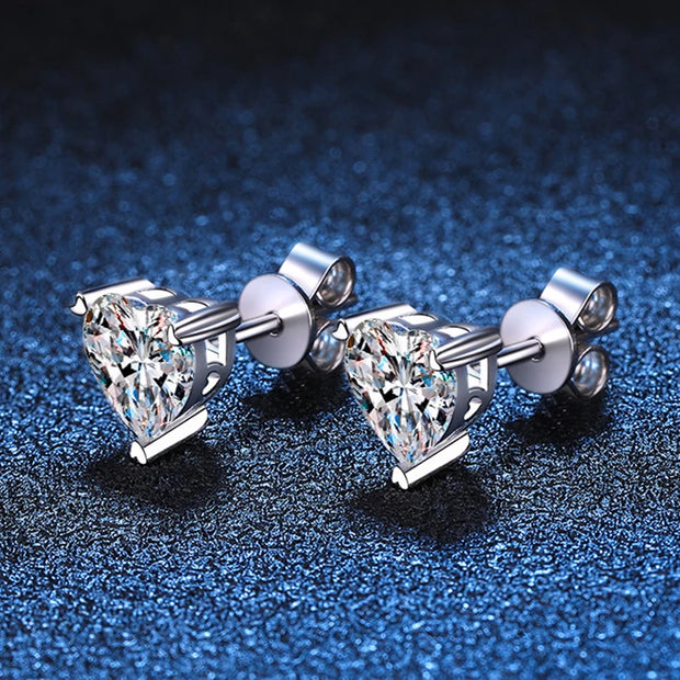 NeeTim D Color Heart Shape Moissanite Stud Earrings for Women Classic Wedding Gift S925 Sterling Silver Ear Studs GRA Certified