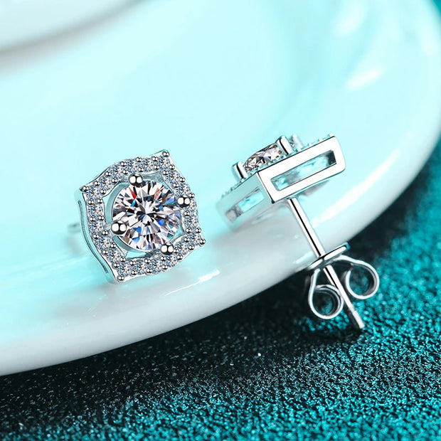 NeeTim 1ct 6.5mm Moissanite Earrings for Women S925 Sterling Silver Gemstone Earring Certified Ear Studs Wedding Party Jewelry