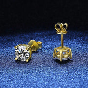 NeeTim 0.2-2 Carat Moissanite Earrings For Women 925 Sterling Silver Ear Studs with Yellow Gold Plated Diamond Wedding Jewelry