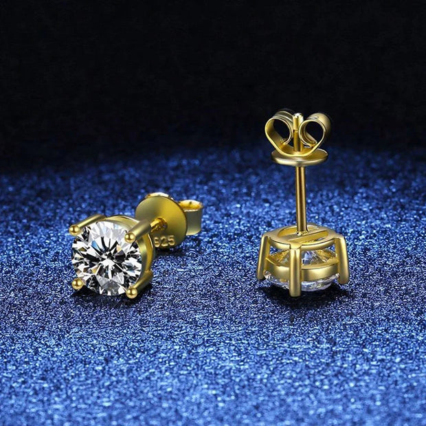 NeeTim 0.2-2 Carat Moissanite Earrings For Women 925 Sterling Silver Ear Studs with Yellow Gold Plated Diamond Wedding Jewelry