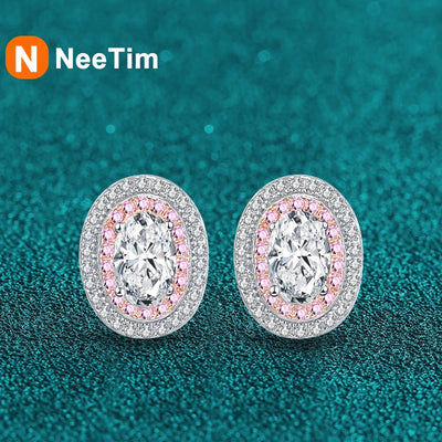NeeTim 0.5ct D Color Oval Cut Moissanite Stud Earrings Lab Created Diamond 925 Sterling Silver Gold Plated Wedding Jewelry Gift