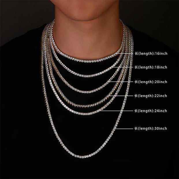 NeeTim 3mm 4mm 5mm Moissanite Tennis Necklace 925 Sterling Sliver with Gold Plated Necklaces for Women Men Neck Chain Jewelry