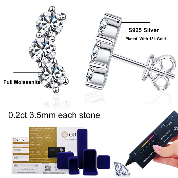 NeeTim Full 3.5mm Moissanite Earrings for Women S925 Sterling Sliver Sparkling with White Gold Plated Ear Studs Jewely with GRA