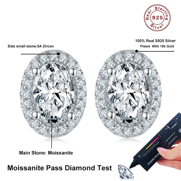 NeeTim 1ct Oval Cut D Color Moissanite Ear Stud Earrings For Women 925 Sterling Silver Sparkling Wedding Earring Fine Jewelry