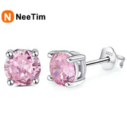 NeeTim Moissanite Earrings for Women S925 Sterling Sliver Green Pink Red Black Blue Sparkling Diamond Ear Studs Fine Jewelry