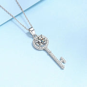 NeeTim 1ct Moissanite Necklace Key Pendant 925 Sterling Silver with Gold Plated Party Neck Chain Gift For Women with Certificate