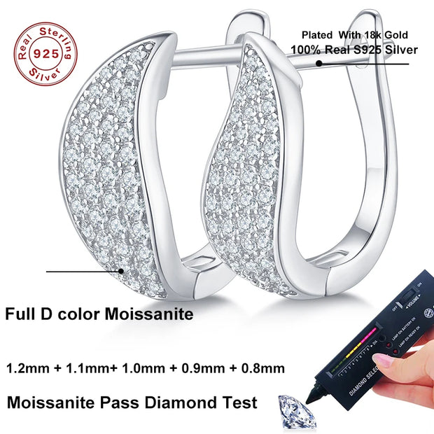 NeeTim Full Moissanite 925 Silver Hoops Earrings for Women Gold Plated Huggie Earring Wedding Engagement Luxury Designer Jewelry