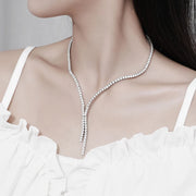 NeeTim Moissanite Tennis Necklace for Woman with Certificate 925 Sterling Sliver Plated 18k White Gold Tassel Necklaces Jewelry