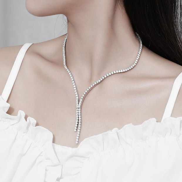 NeeTim Moissanite Tennis Necklace for Woman with Certificate 925 Sterling Sliver Plated 18k White Gold Tassel Necklaces Jewelry