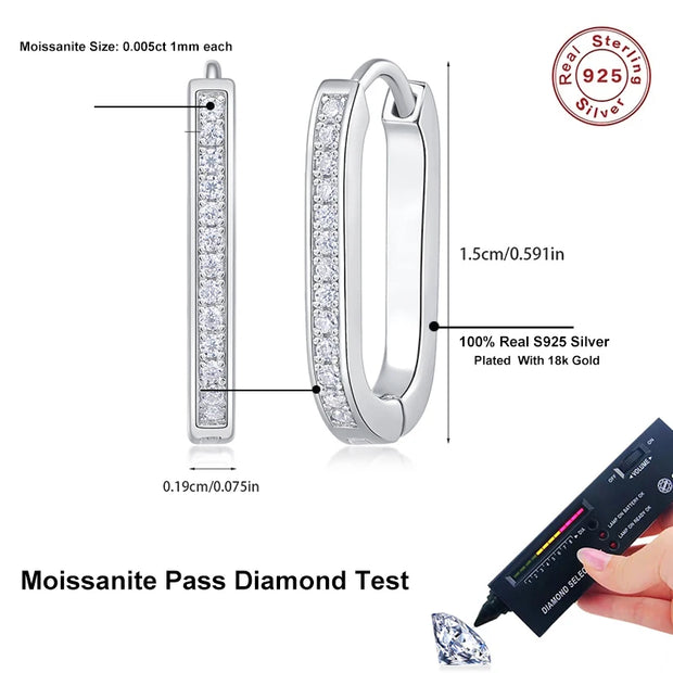 NeeTim Full Moissanite Earrings Lab Diamond 925 Sterling Silver Hoop Earring Gold Plated Fine Jewelry Gift With GRA Certificate