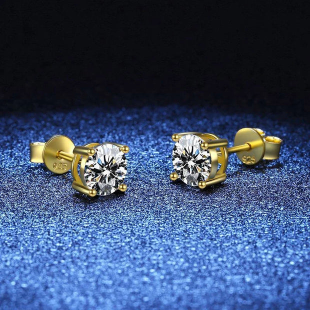 NeeTim 0.2-2 Carat Moissanite Earrings For Women 925 Sterling Silver Ear Studs with Yellow Gold Plated Diamond Wedding Jewelry