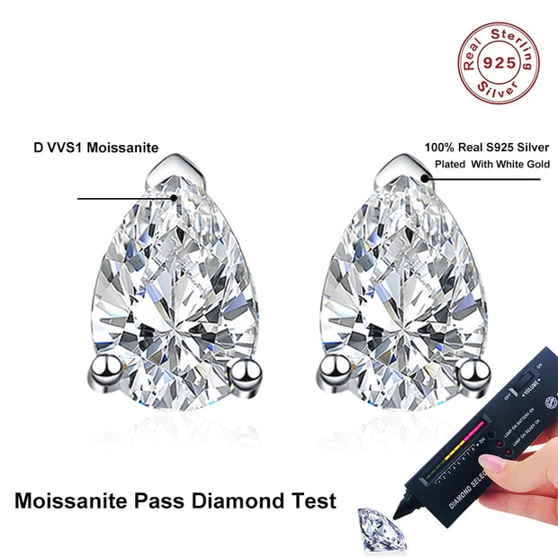 1ct D Color Pear Cut Stud Earrings