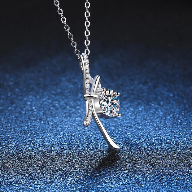 NeeTim 1ct Moissanite 925 Sterling Silver Necklace For Women Girl Lab Diamonds Pendant Necklaces With GRA Certificate Party Gift