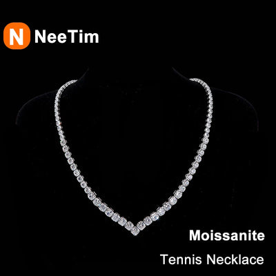 NeeTim Moissanite Tennis Necklace for Women 925 Sterling Silver with White Gold Plated Size Gradient Luxury Diamond Neck Chain