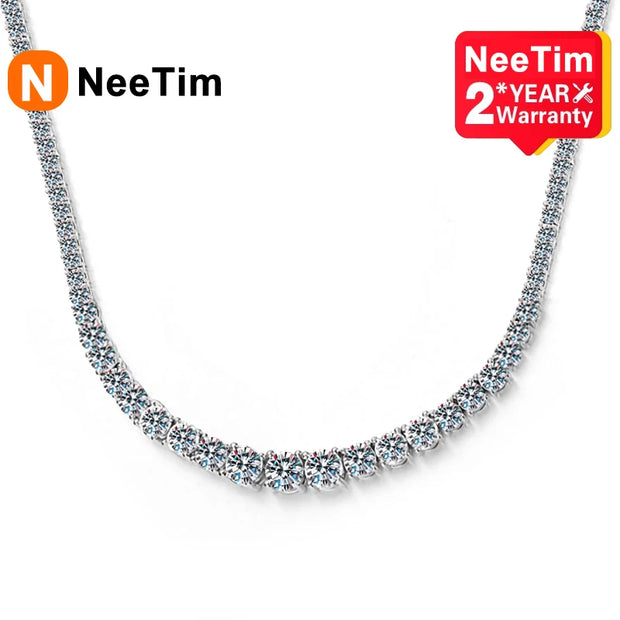 NeeTim Moissanite Tennis Necklace for Women Wedding Jewelry 925 Sterling Sliver Plated 18k White Gold Necklaces with Certificate