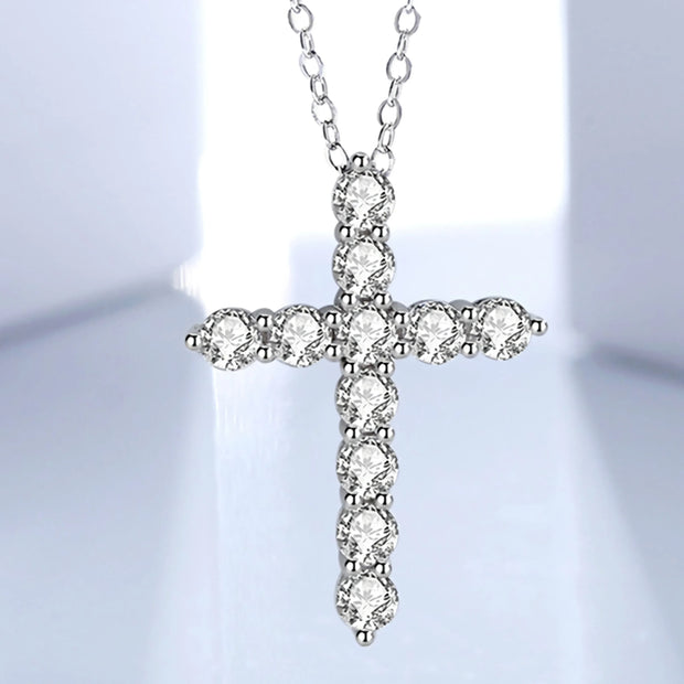 NeeTim 5mm D Color Moissanite Jesus Cross Pendant  for Women Men S925 Silver 18k White Gold Plated Necklace Wedding Jewelry Gift