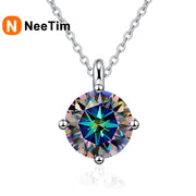 NeeTim 1CT 2CT Real Moissanite Pendant Necklace For Women Top Quality 925 Sterling Silver Wedding Party Bridal Luxury Jewelry