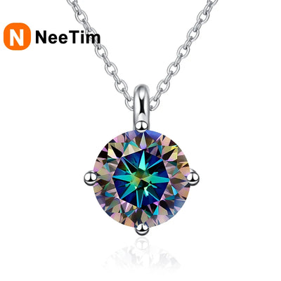 NeeTim 1CT 2CT Real Moissanite Pendant Necklace For Women Top Quality 925 Sterling Silver Wedding Party Bridal Luxury Jewelry