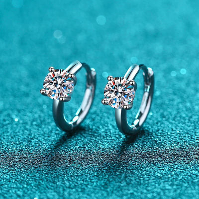 1ct Moissanite Hoop Earrings S925 with 18k White Gold Plated