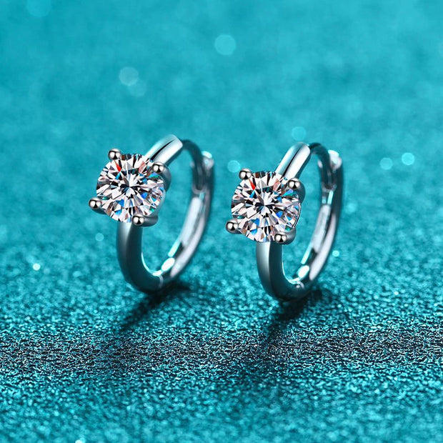 1ct Moissanite Hoop Earrings S925 with 18k White Gold Plated