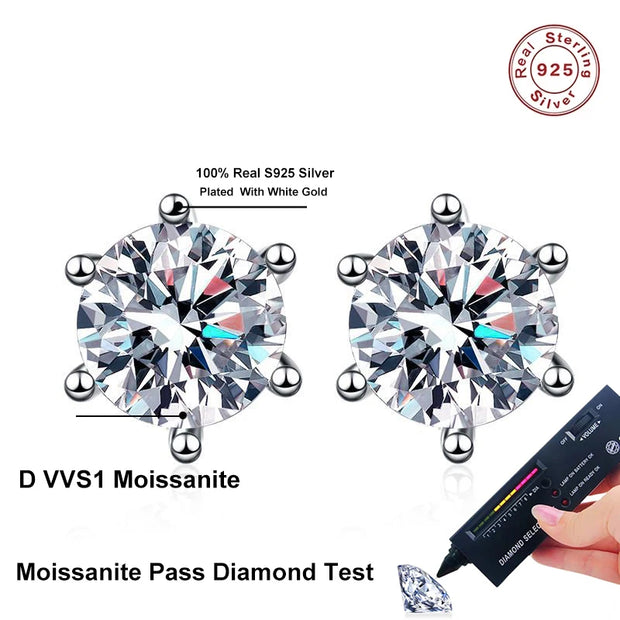 NeeTim 2ct Moissanite Studs Earrings for Women S925 Sterling Silver White Gold Plated Lab Diamond Earring With GRA Certificate