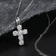 NeeTim 5mm Full Moissanite Diamond Cross Pendant Necklace Original 925 Sterling Silver Plated 18k White Gold Chain for Women