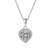 NeeTim 1ct Heart Shape Moissanite Pendant Necklace Sterling 925 Sterling Sliver Chain Plated 18k White Gold Necklace for Women