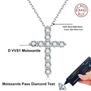 NeeTim 5mm D Color Moissanite Jesus Cross Pendant  for Women Men S925 Silver 18k White Gold Plated Necklace Wedding Jewelry Gift