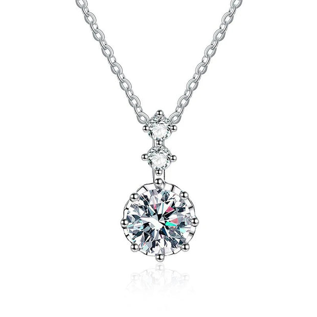 NeeTim 1ct 6.5mm D Color Moissanite Diamond Pendant Necklace 925 Sterling Sliver Neck Chain Necklaces with GRA Gift for Women