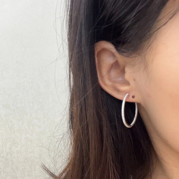 NeeTim Full D Color Moissanite hoop Earrings for Women 925 Sterling Sliver with White Gold Plated Ear Studs Fine Jewelry Gift