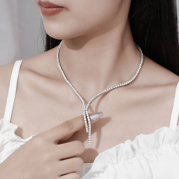 NeeTim Moissanite Tennis Necklace for Woman with Certificate 925 Sterling Sliver Plated 18k White Gold Tassel Necklaces Jewelry