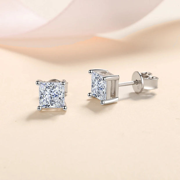 NeeTim 1ct Princess Cut Moissanite Earrings for Women S925 Sterling Sliver with Gold Plated Ear Studs Wedding Party Fine Jewelry