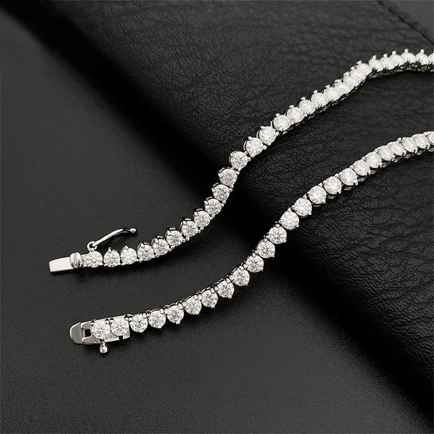NeeTim Moissanite Tennis Necklace 3 Claw 925 Sterling Silver Plated 18k White Gold Sparkling Lab Diamond Necklaces for Women