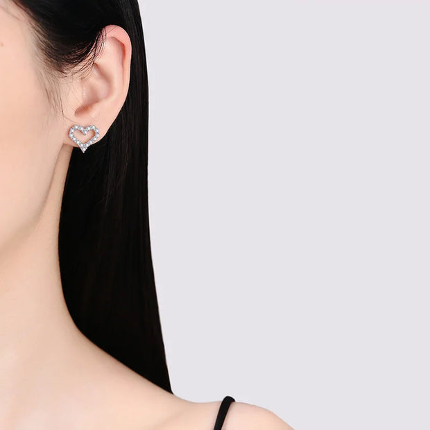 NeeTim All Moissanite Earrings for Women Heart Shape S925 Sterling Sliver with Gold Plated Earring Wedding Party Fine Jewelry
