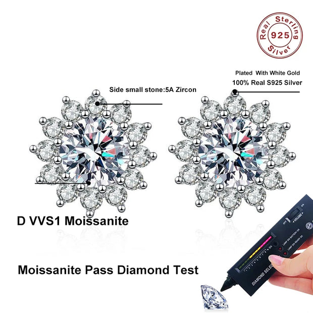 NeeTim 1CT Moissanite Earring For Women Girl 925 Sterling Silver Sparkling Diamond Ear Studs Wedding Engagement Jewelry Gift
