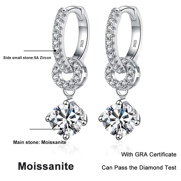 NeeTim D VVS1 Moissanite Diamond Hoop Earrings 925 Sterling Silver for Women with Gold Plated Fine Drop Earring Fine Jewelry