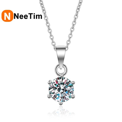 NeeTim 1 Carat Moissanite Pendant Necklace for Women S925 Sterling Silver with White Gold Plated Wedding Bridal Party Jewelry
